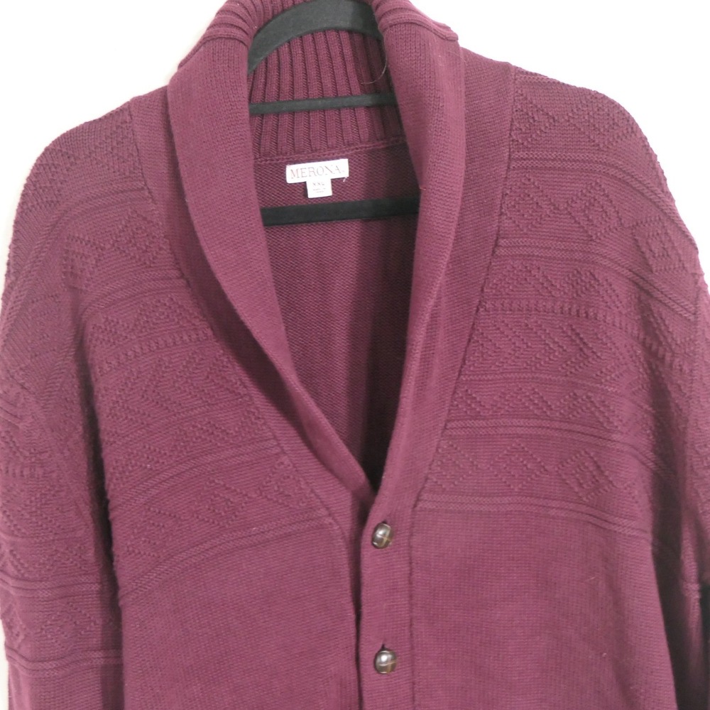 Merona Women XXL Cardigan Sweater Burgundy Shawl Collar Cotton Textured Knit